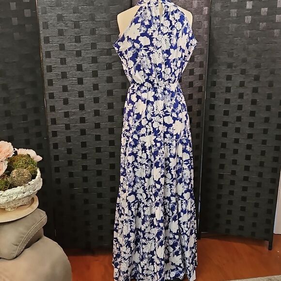 Floral Halter Maxi Dress - Blue and White Size Small - Picture 7 of 11